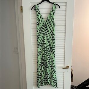 Proenza Schouler Green and White Sleeveless V-Neck Maxi Sundress
